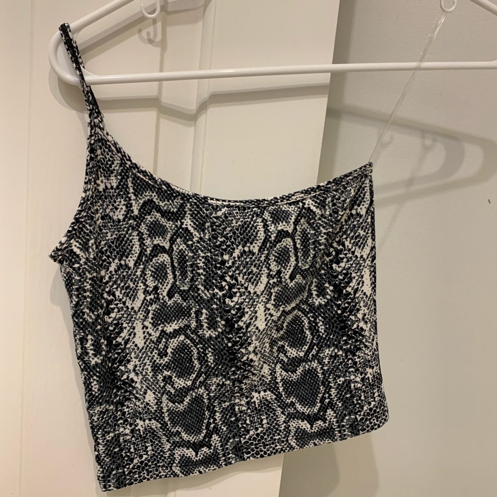 mixology snake skin one shoulder top